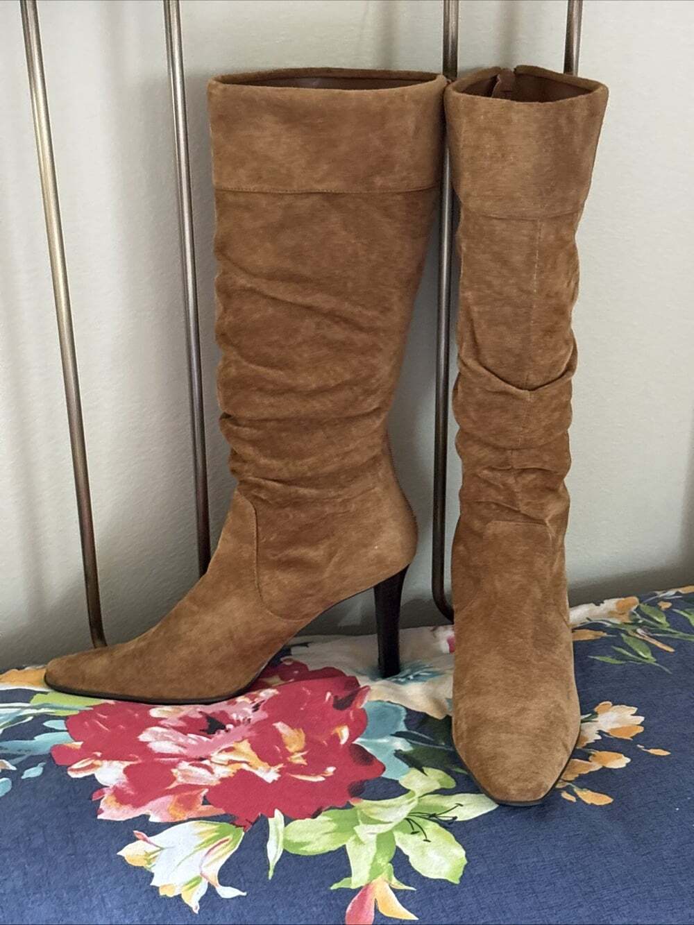White Mountain CARSON Brown Suede High Heel Mid-Calf Tall Slouch Boots Wms 7.5